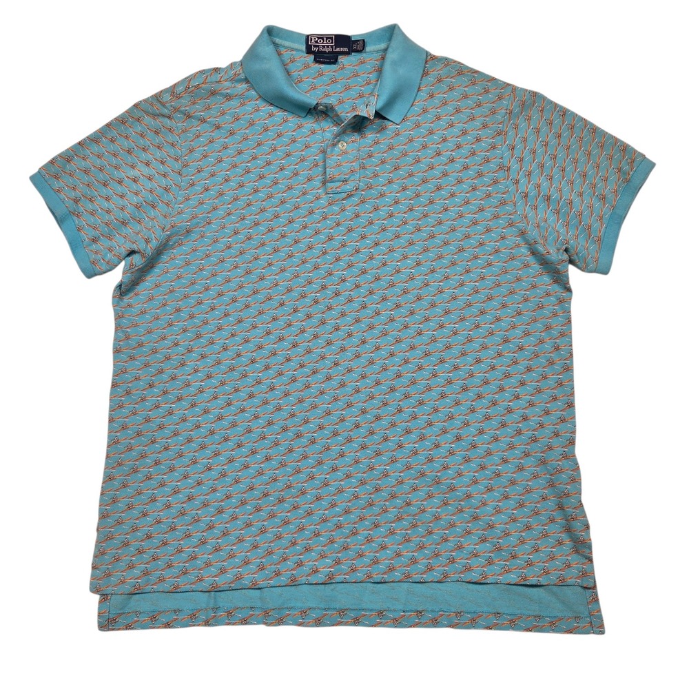 Vtg Polo Ralph Lauren All Over Print Rowing Polo Shirt Mens XL Blue Sculling - Picture 1 of 10